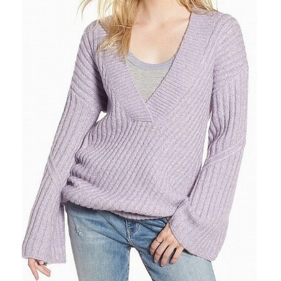 NWOT Nordstrom Deep V Bell Sleeve Sweater - Picture 1 of 8